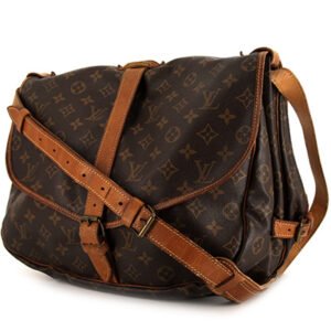 Louis Vuitton Saumur large model shoulder bag in brown monogram canvas and natural leather