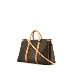 Louis Vuitton Soufflot MM handbag in brown monogram canvas and natural leather