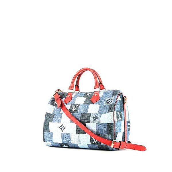 Louis Vuitton Speedy 30 shoulder bag in blue denim canvas and red leather