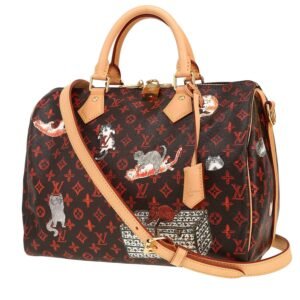 Louis Vuitton Speedy Editions Limitées handbag in black and red monogram canvas and natural leather