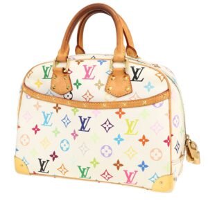 Louis Vuitton Trouville handbag in white and multicolor monogram canvas and natural leather