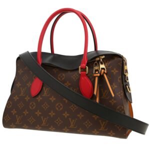 Louis Vuitton Tuileries handbag in red and black leather and brown monogram canvas