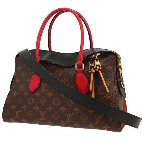 Louis Vuitton Tuileries handbag in red and black leather and brown monogram canvas