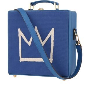 Olympia Le-Tan Jean-Michel Basquiat Crown shoulder bag in blue canvas and blue leather