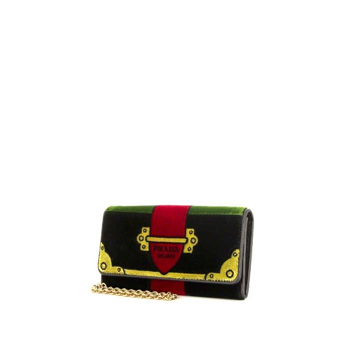 Prada Cahier pouch in green, red, yellow and black velvet