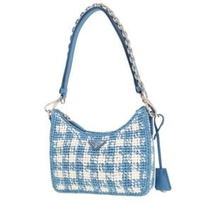 Prada Re-Edition 1978 handbag in blue and white raphia and blue leather