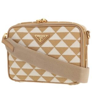 Prada Symbole shoulder bag in beige and white logo canvas
