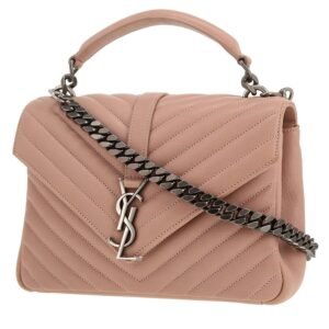 Saint Laurent College medium model shoulder bag in pink chevron quilted leather