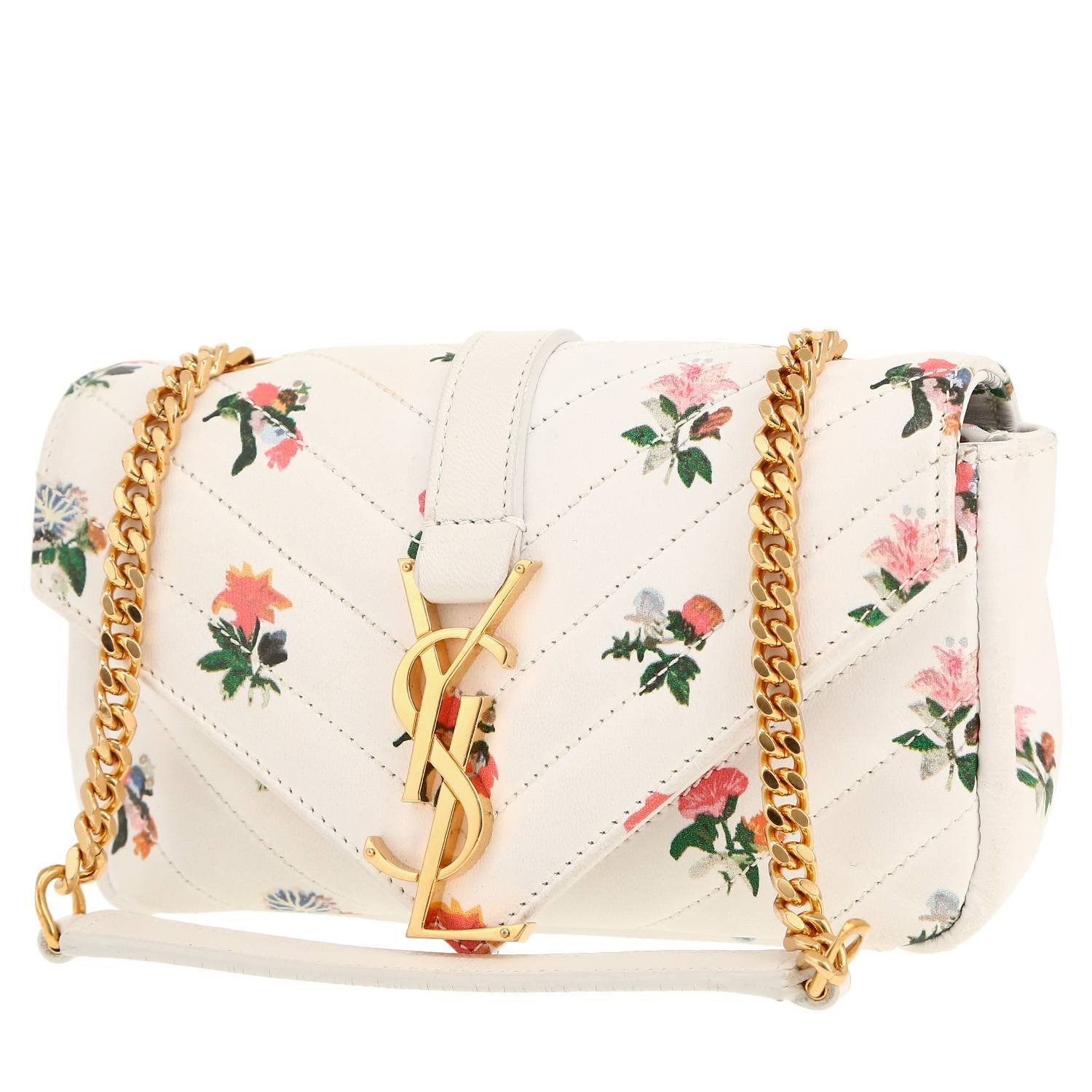 Saint Laurent College mini shoulder bag in white chevron quilted leather
