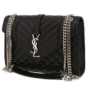 Saint Laurent Envelope medium model shoulder bag in black quilted grained leather