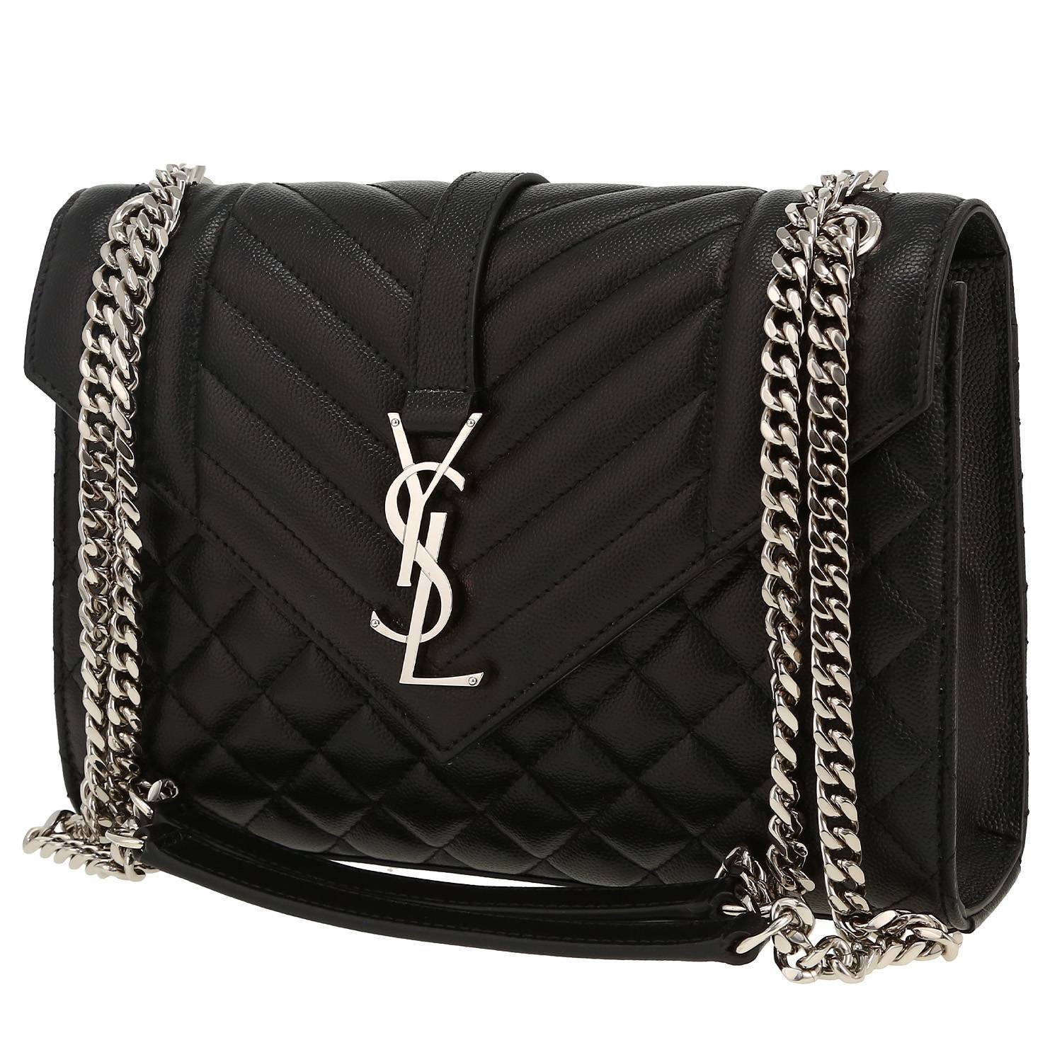 Saint Laurent Envelope medium model shoulder bag in black quilted grained leather