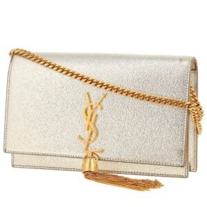 Saint Laurent Kate Pompon shoulder bag in gold leather