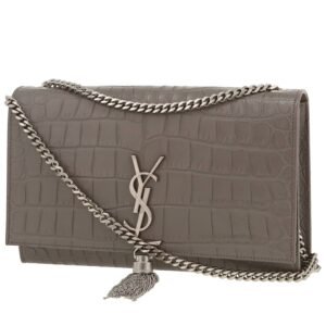 Saint Laurent Kate Pompon shoulder bag in grey leather