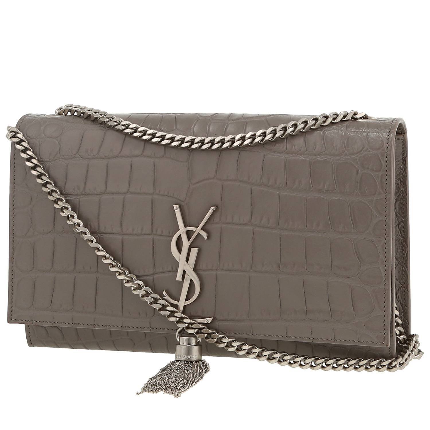 Saint Laurent Kate Pompon shoulder bag in grey leather