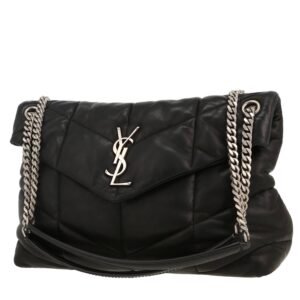 Saint Laurent Loulou Puffer large model shoulder bag in black chevron quilted leather
