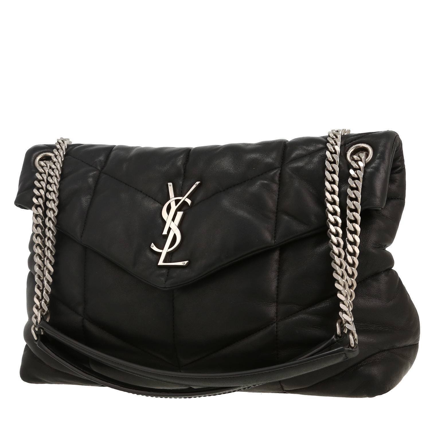 Saint Laurent Loulou Puffer large model shoulder bag in black chevron quilted leather