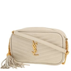 Saint Laurent Mini Lou shoulder bag in white grained leather