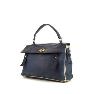 Saint Laurent Muse Two handbag in blue leather and beige canvas