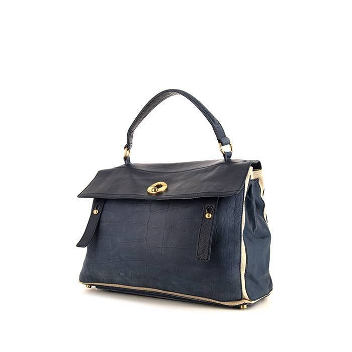 Saint Laurent Muse Two handbag in blue leather and beige canvas