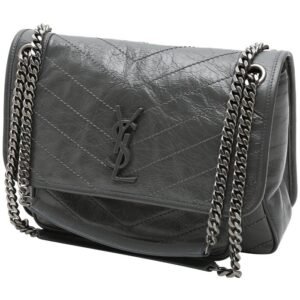Saint Laurent Niki medium model shoulder bag in grey chevron quilted leather