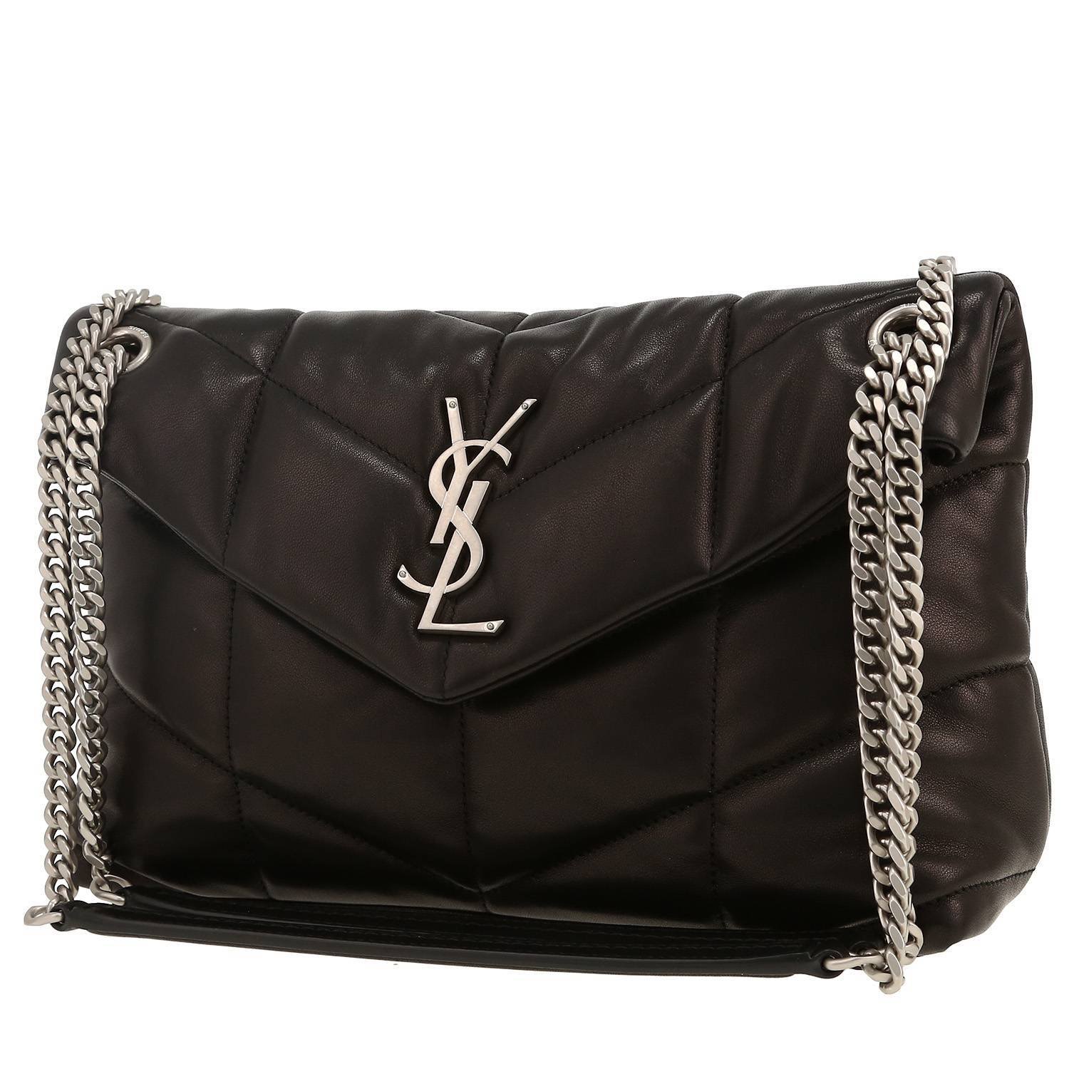 Saint Laurent Puffer medium model shoulder bag in black quilted leather