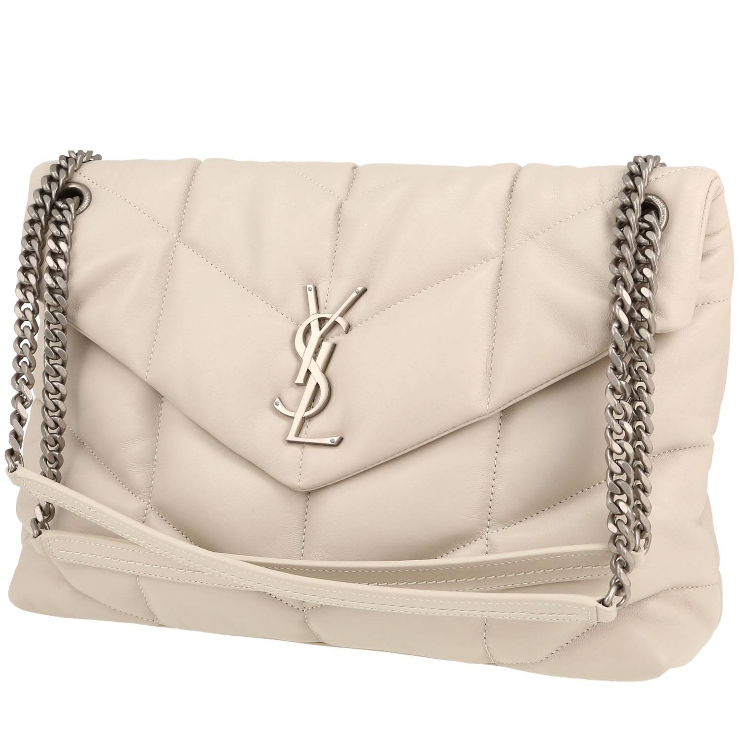 Saint Laurent Puffer shoulder bag in Gris Perle chevron quilted leather