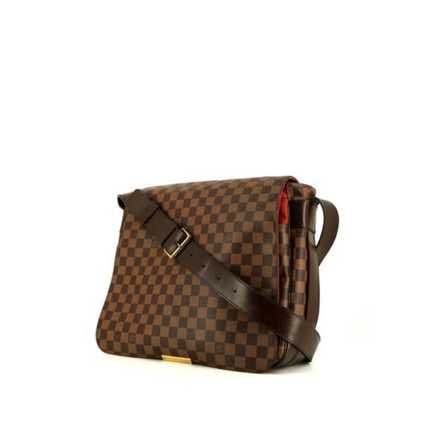Shoulder bag in ebene damier canvas and brown leather