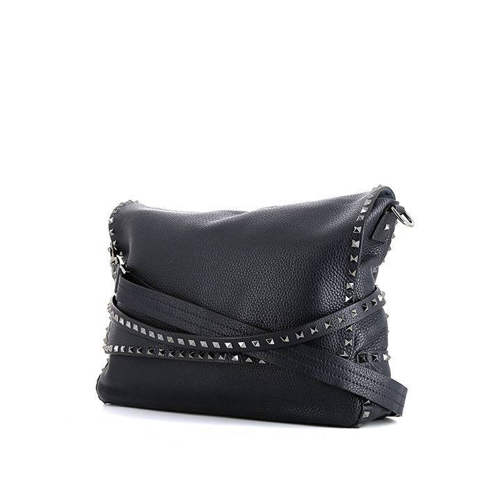 Valentino Garavani Rockstud large model shoulder bag in navy blue grained leather