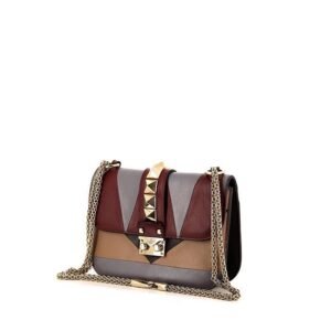 Valentino Garavani Rockstud Lock handbag in burgundy, grey, beige and brown multicolor leather