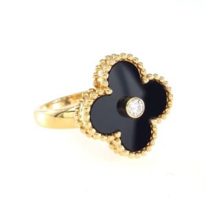 VAN CLEEF &ARPELS Black Onyx Diamond 18K Yellow Gold Ring VCA w/ Cert – R10962