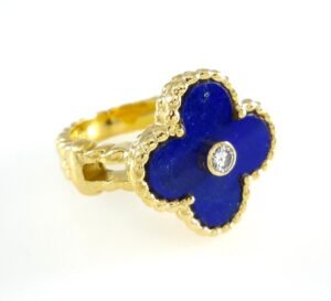 VAN CLEEF &ARPELS Blue Lapis Diamond 18K Yellow Gold Ring VCA – R11089