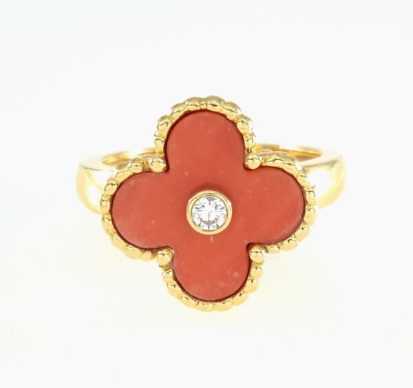 VAN CLEEF &ARPELS RED CORAL Diamond 18K Yellow Gold Ring VCA – R10968