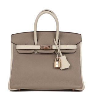 Hermes Special Order (HSS) Birkin 25 Gris Tourterelle and Craie Clemence Rose Gold Hardware