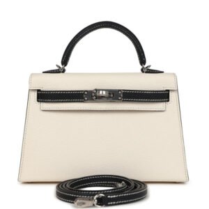 Hermes Special Order (HSS) Kelly Sellier 20 Nata and Black Chevre Mysore Palladium Hardware